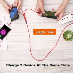 3 in 1 USB to 8 Pin + Type-C / USB-C + Micro USB Color Braided Charging Cable, Cable Length: 1.2m