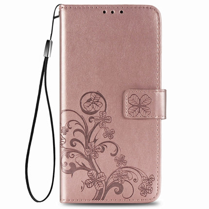 Four-leaf Clasp Embossed Buckle Mobile Phone Protection Leather Case with Lanyard & Card Slot & Wallet & Holder Function, For  Alcatel 1S (2020)