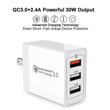 SDC-30W 2 in 1 USB to Micro USB Data Cable + 30W QC 3.0 USB + 2.4A Dual USB 2.0 Ports Mobile Phone Tablet PC Universal Quick Charger Travel Charger Set, US Plug, with Micro USB Cable, US Plug