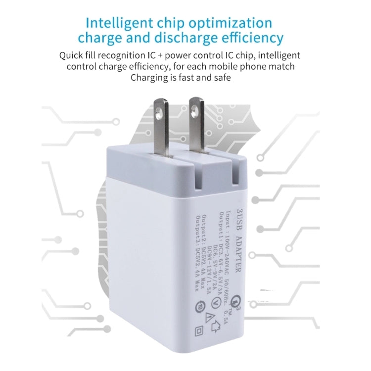 SDC-30W 2 in 1 USB to Micro USB Data Cable + 30W QC 3.0 USB + 2.4A Dual USB 2.0 Ports Mobile Phone Tablet PC Universal Quick Charger Travel Charger Set, US Plug, with Micro USB Cable, US Plug