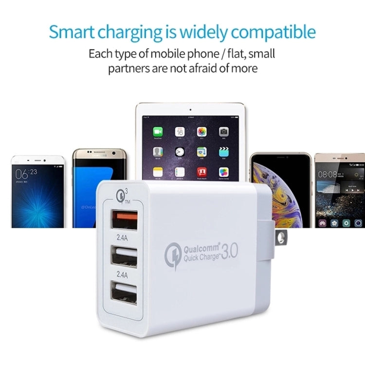 SDC-30W 2 in 1 USB to Micro USB Data Cable + 30W QC 3.0 USB + 2.4A Dual USB 2.0 Ports Mobile Phone Tablet PC Universal Quick Charger Travel Charger Set, US Plug, with Micro USB Cable, US Plug