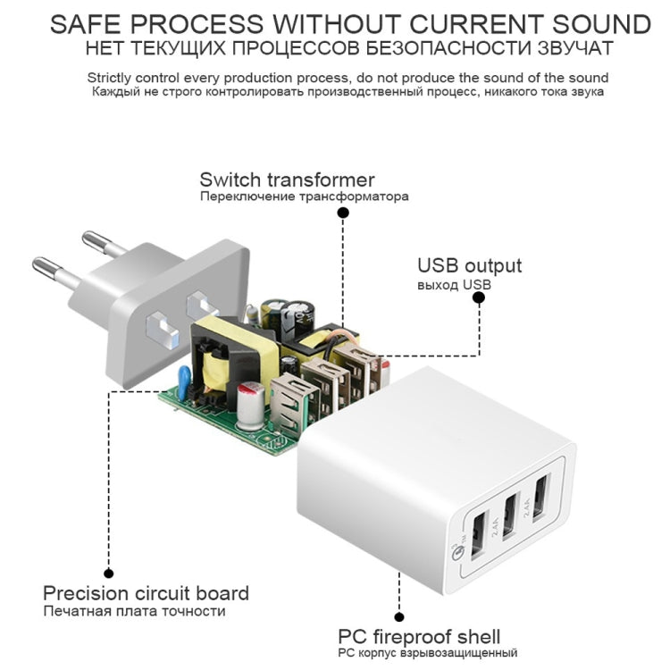 SDC-30W 2 in 1 USB to USB-C / Type-C Data Cable + 30W QC 3.0 USB + 2.4A Dual USB 2.0 Ports Mobile Phone Tablet PC Universal Quick Charger Travel Charger Set, EU Plug, with USB-C / Type-C Cable, EU Plug
