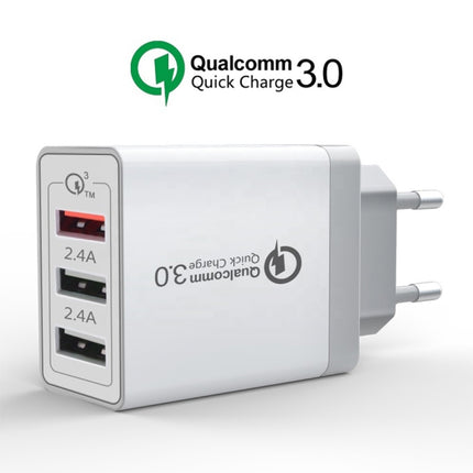 SDC-30W 2 in 1 USB auf 8 Pin Datenkabel + 30W QC 3.0 USB + 2.4A Dual USB 2.0 Ports Handy Tablet PC Universal Schnellladegerät Reiseladegerät Set, EU Stecker, mit 8 Pin Kabel, EU Stecker