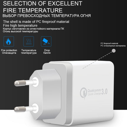 SDC-30W 2 in 1 USB auf 8 Pin Datenkabel + 30W QC 3.0 USB + 2.4A Dual USB 2.0 Ports Handy Tablet PC Universal Schnellladegerät Reiseladegerät Set, EU Stecker, mit 8 Pin Kabel, EU Stecker