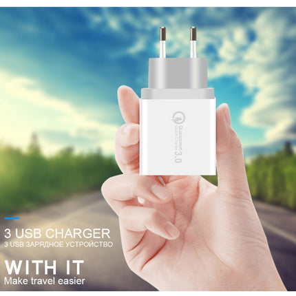 SDC-30W 2 in 1 USB auf 8 Pin Datenkabel + 30W QC 3.0 USB + 2.4A Dual USB 2.0 Ports Handy Tablet PC Universal Schnellladegerät Reiseladegerät Set, EU Stecker, mit 8 Pin Kabel, EU Stecker