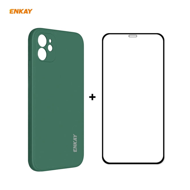 For iPhone 12 Hat-Prince ENKAY ENK-PC0682 Liquid Silicone Straight Edge Shockproof Case + 0.26mm 9H 2.5D Full Glue Tempered Glass Film, For iPhone 12