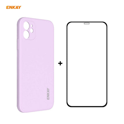 For iPhone 12 Hat-Prince ENKAY ENK-PC0682 Liquid Silicone Straight Edge Shockproof Case + 0.26mm 9H 2.5D Full Glue Tempered Glass Film, For iPhone 12