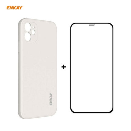 For iPhone 12 Hat-Prince ENKAY ENK-PC0682 Liquid Silicone Straight Edge Shockproof Case + 0.26mm 9H 2.5D Full Glue Tempered Glass Film, For iPhone 12