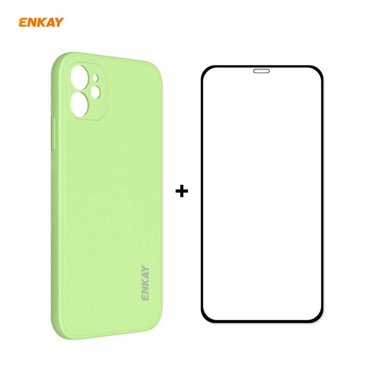 For iPhone 12 Hat-Prince ENKAY ENK-PC0682 Liquid Silicone Straight Edge Shockproof Case + 0.26mm 9H 2.5D Full Glue Tempered Glass Film, For iPhone 12