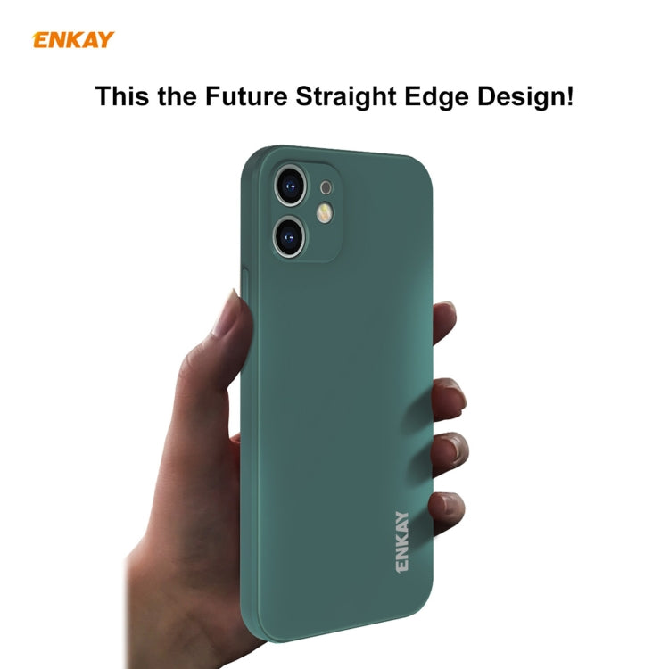 For iPhone 12 Hat-Prince ENKAY ENK-PC0682 Liquid Silicone Straight Edge Shockproof Case + 0.26mm 9H 2.5D Full Glue Tempered Glass Film, For iPhone 12