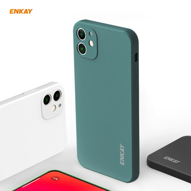 For iPhone 12 Hat-Prince ENKAY ENK-PC0682 Liquid Silicone Straight Edge Shockproof Case + 0.26mm 9H 2.5D Full Glue Tempered Glass Film, For iPhone 12