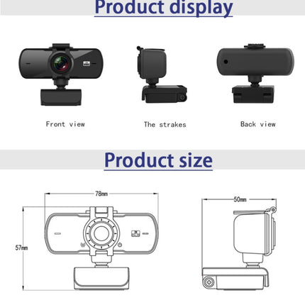 C5 4 Million Pixel Auto Focus 2K Full HD Webcam 360 Rotation USB Driver-free Live Broadcast WebCamera with Mic, C5