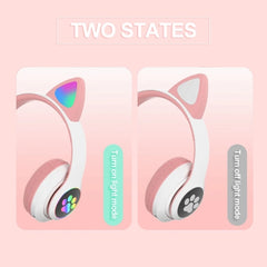 TN-28 3.5mm Bluetooth 5.0 Dual Connection RGB Cat Ear Bass Stereo Noise-cancelling Headphones Support TF Card With Mic