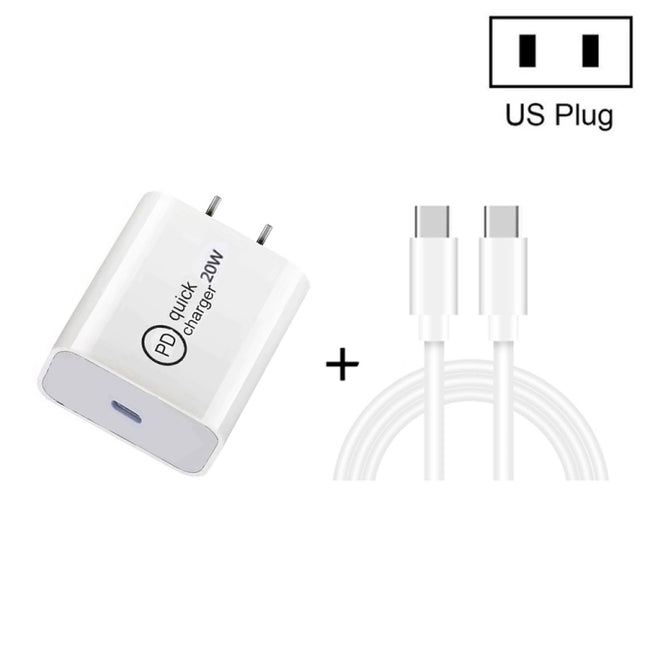SDC-20W 2 in 1 PD 20W USB-C / Type-C Travel Charger + 3A PD 3.0   USB-C / Type-C to USB-C / Type-C Fast Charge Data Cable Set, Cable Length: 1m,, US Plug, EU Plug, UK Plug