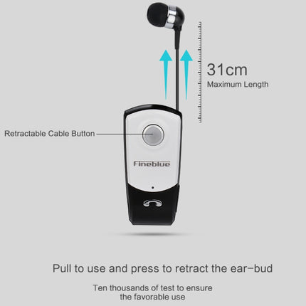 F960 CSR4.1 Retractable Cable Caller Vibration Reminder Anti-theft Bluetooth Headset, Black, White, Gold, Silver