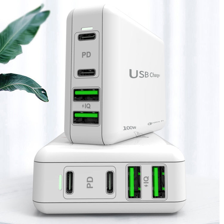PD 100W Dual USB-C / Type-C + Dual USB 4-port Charger with Power Cable for Apple / Huawei / Samsung Laptop