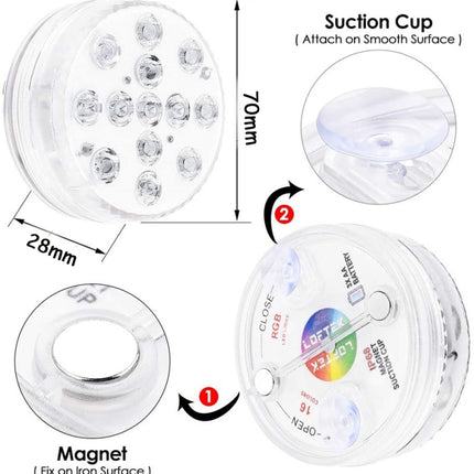 16 Colors 13 LEDs Underwater Light Swimming Pool Diving Light Dimmable Suction Cup Underwater Lamp