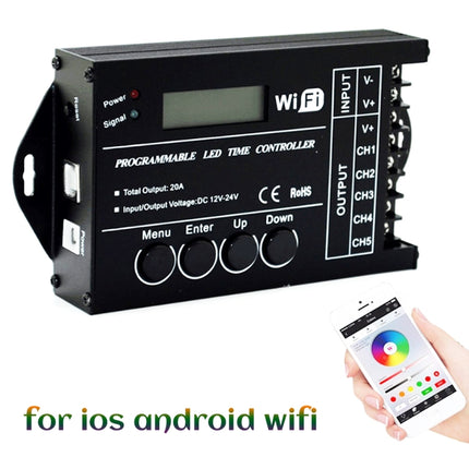 TC421 20A WiFi Programmable 5CH RGB LED Time Controller for Aquarium, Fish Tank, Plant Growth, DC 12-24V