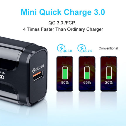 LZ-023 18W QC 3.0 USB Portable Travel Charger + 3A USB to Type-C Data Cable, EU Plug, Type-C Data Cable, EU Plug