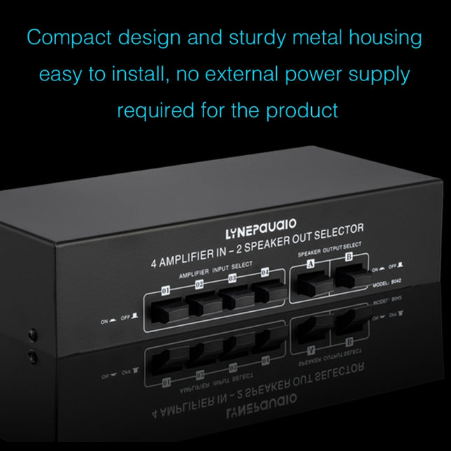 B042 4-in 2-out Power Amplifier Sound Switcher Loudspeaker Switch Distributor, 300W Per Channel Lossless Sound Quality, B042