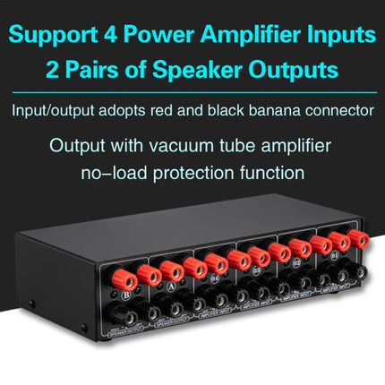 B042 4-in 2-out Power Amplifier Sound Switcher Loudspeaker Switch Distributor, 300W Per Channel Lossless Sound Quality, B042