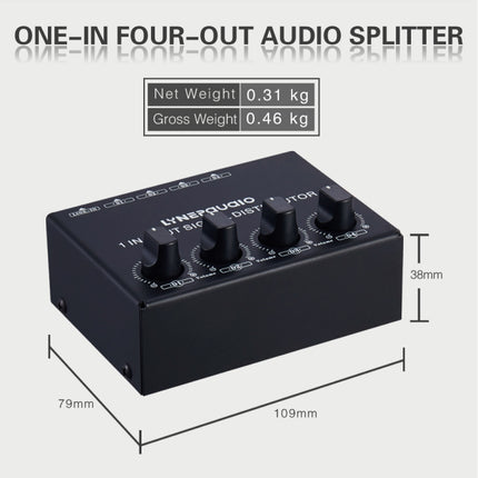 1-In 4-Out Front Stereo Signal Amplifier, Independent Output Volume Adjustment RCA Interface No Loss  Allocator, US Plug, B029