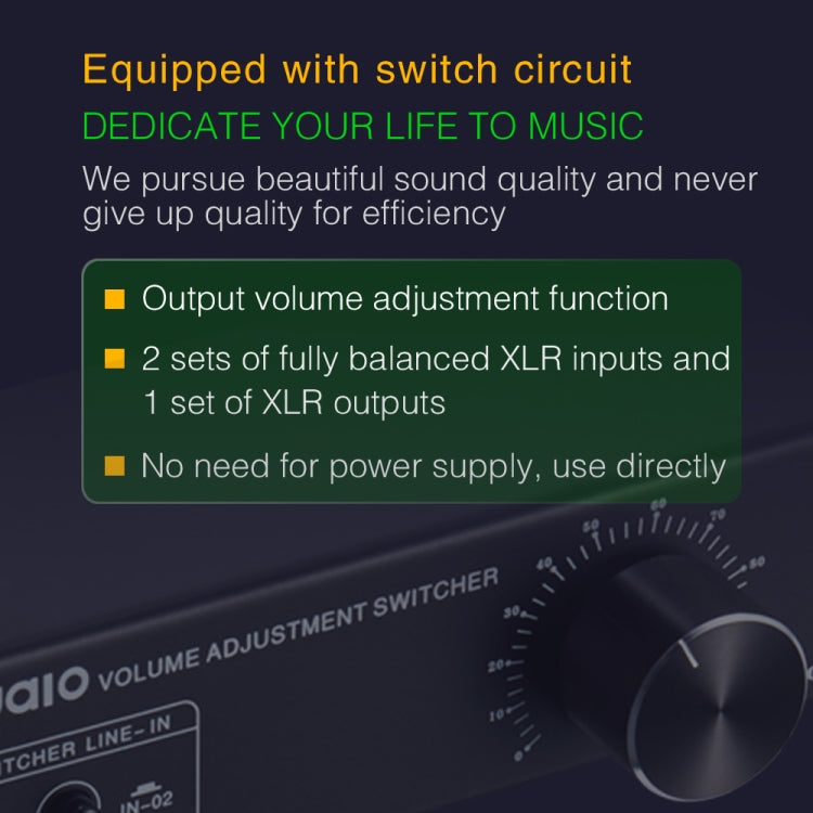 2-In 1-Out XLR Switcher Fully Balanced Passive Pre-Active Speaker Lossless Volume Control Switcher, B028