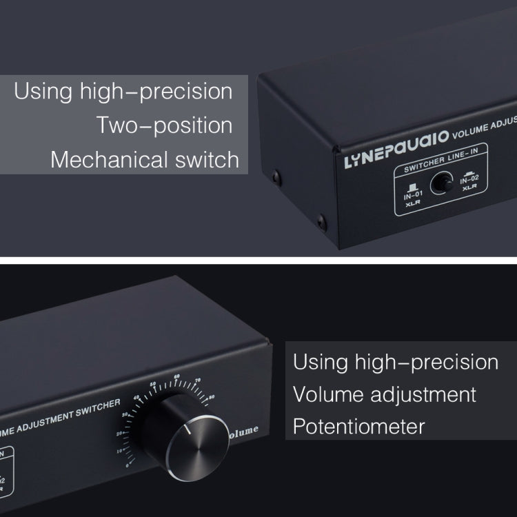 2-In 1-Out XLR Switcher Fully Balanced Passive Pre-Active Speaker Lossless Volume Control Switcher, B028