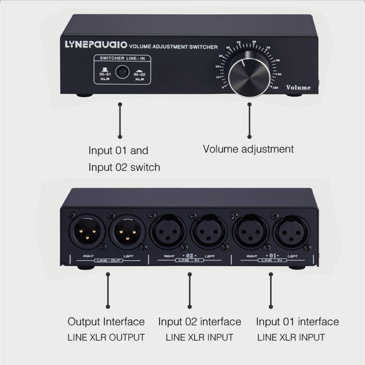 2-In 1-Out XLR Switcher Fully Balanced Passive Pre-Active Speaker Lossless Volume Control Switcher, B028