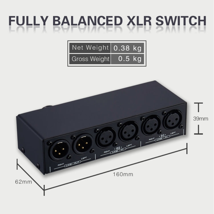 2-In 1-Out XLR Switcher Fully Balanced Passive Pre-Active Speaker Lossless Volume Control Switcher, B028