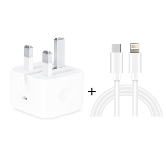 Cargador de viaje plegable A2344 20 W PD 3.0 tipo C/USB-C + juego de cable de datos de carga rápida USB-C/tipo C a 8 pines, enchufe del Reino Unido, longitud: 1 m, 20 W, 8 pines, longitud: 1 m