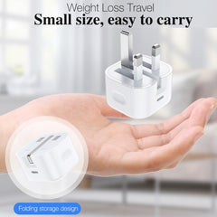 A2344 20W PD 3.0 Type-C / USB-C Folding Travel Charger + USB-C / Type-C to 8 Pin Fast Charging Data Cable Set, UK Plug, Length: 1m, 20W 8 Pin Length: 1m