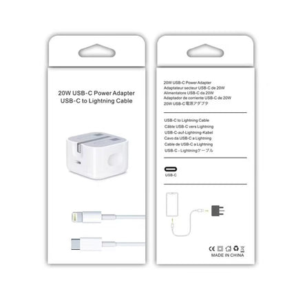 A2344 20 W PD 3.0 Typ-C/USB-C Faltbares Reiseladegerät + USB-C/Typ-C auf 8-poliges Schnellladedatenkabel-Set, UK-Stecker, Länge: 2 m, 20 W 8-polig, Länge: 2 m