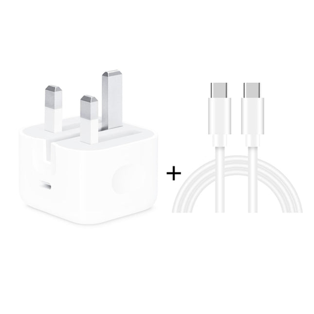 A2344 20W PD 3.0 Type-C / USB-C Folding Travel Charger + USB-C / Type-C to Type-C Fast Charging Data Cable Set, UK Plug, Length: 2m
