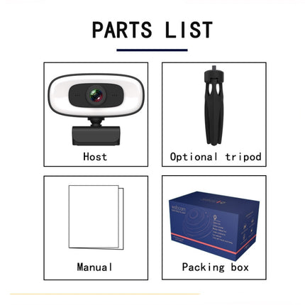 C10 2K HD Without Distortion 360 Degrees Rotate Three-speed Fill Light USB Free Drive Webcams, Built-in  Sound Clearer Microphone