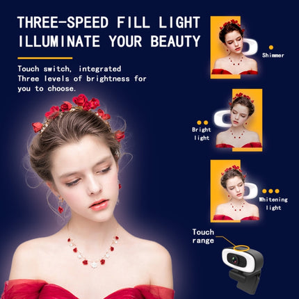 C10 2K HD Without Distortion 360 Degrees Rotate Three-speed Fill Light USB Free Drive Webcams, Built-in  Sound Clearer Microphone