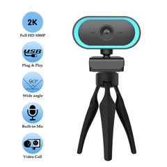 C11 2K Picture Quality HD Without Distortion 360 Degrees Rotate Built-in Microphone Sound Clear Webcams with Tripod