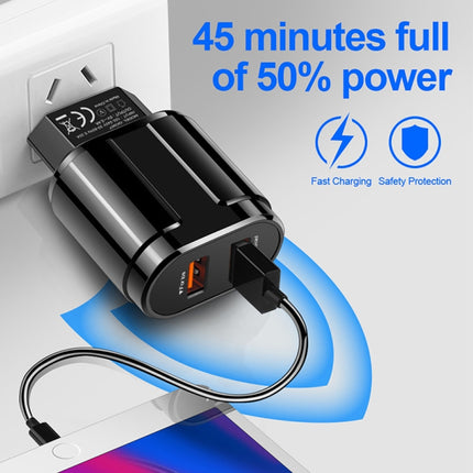 Dual USB Portable Travel Charger + 1 Meter USB to Type-C Data Cable, EU Plug
