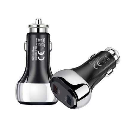 YSY-312 2 in 1 18W Portable QC3.0 Dual USB Car Charger + 1m 3A USB to Micro USB Data Cable Set, with Micro USB Cable