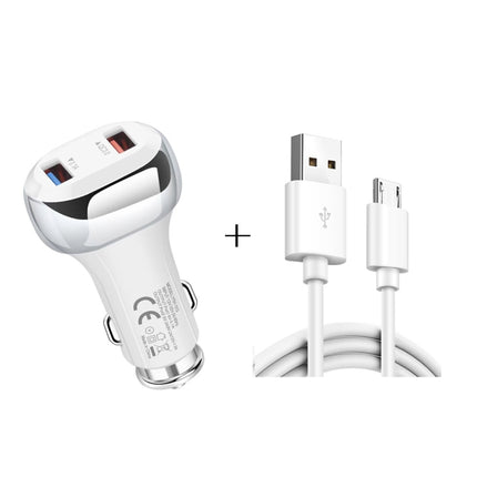 YSY-312 2 in 1 18W Portable QC3.0 Dual USB Car Charger + 1m 3A USB to Micro USB Data Cable Set, with Micro USB Cable