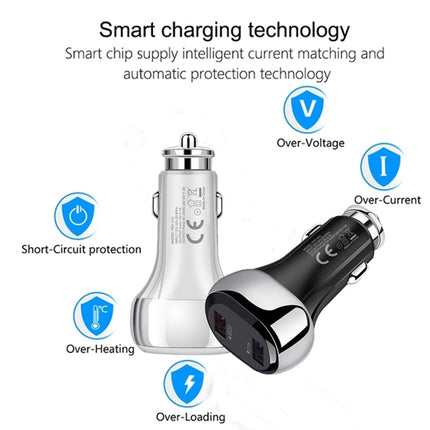 YSY-312 2 in 1 18W Portable QC3.0 Dual USB Car Charger + 1m 3A USB to Micro USB Data Cable Set, with Micro USB Cable