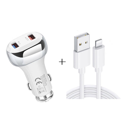 YSY-312 2 in 1 18W Portable QC3.0 Dual USB Car Charger + 1m 3A USB to 8 Pin Data Cable Set, with 8 Pin Cable