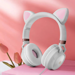 P28 Cat Ear Wired Headphone Muisc Stereo Headset with Microphone