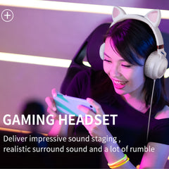 P28 Cat Ear Wired Headphone Muisc Stereo Headset with Microphone