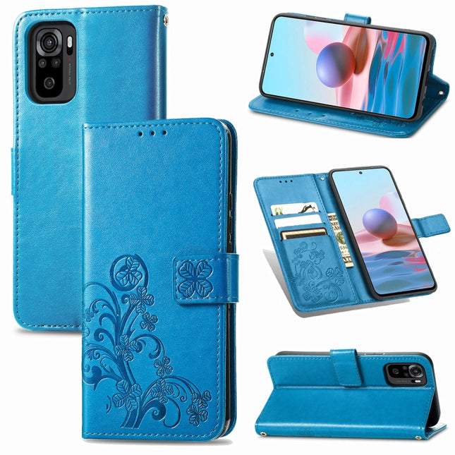 Four-leaf Clasp Embossed Buckle Mobile Phone Protection Leather Case with Lanyard & Card Slot & Wallet & Bracket Function, For Samsung Galaxy A02, For Xiaomi Redmi Note 10 4G, For Google Pixel 5A, For OPPO A93 5G, For LG Stylo 7