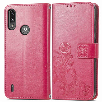 Four-leaf Clasp Embossed Buckle Mobile Phone Protection Leather Case with Lanyard & Card Slot & Wallet & Bracket Function, For Motorola E7 Power