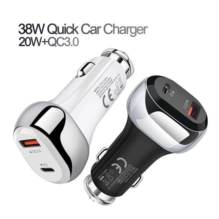 YSY-312PD PD 20W USB-C / Type-C + QC3.0 18W USB Interface 38W High-power Car Charger, PD 20W