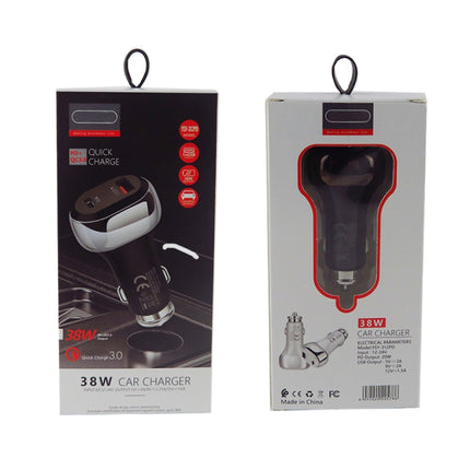 YSY-312PD QC3.0 18W USB + PD 20W USB-C / Type-C Car Charger with Type-C to 8 Pin Data Cable, PD 20W with Type-C to 8 Pin Cable