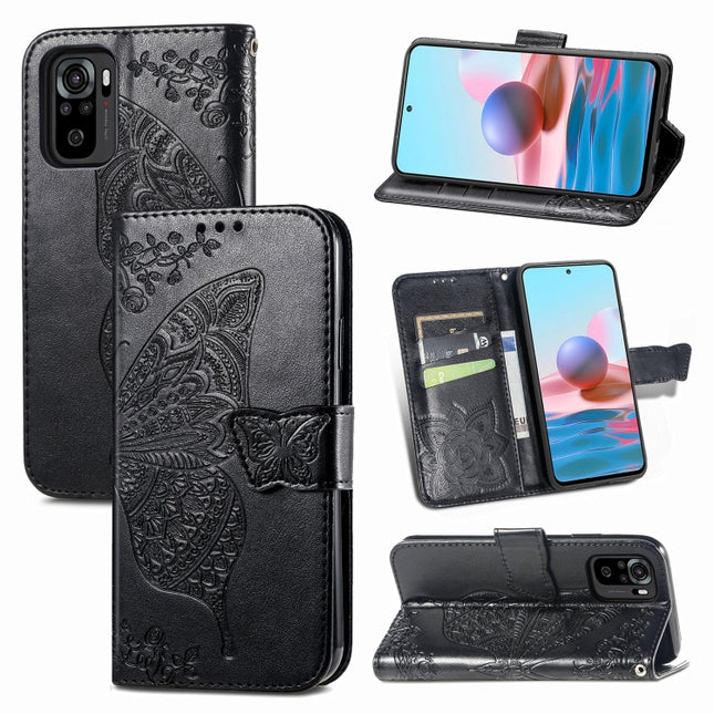 Butterfly Love Flower Embossed Horizontal Flip Leather Case with Bracket & Card Slot & Wallet & Lanyard, For Samsung Galaxy A02, For Huawei Nova 8 Pro, For Xiaomi Redmi Note 10 4G