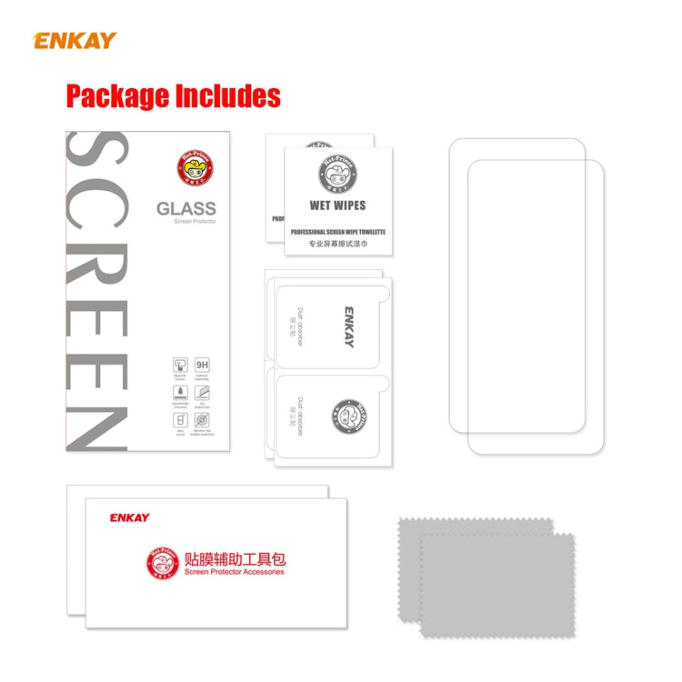2 PCS ENKAY Hat-Prince 0.26mm 9H 2.5D Curved Edge Tempered Glass Film